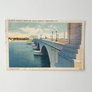 Washington DC, Arlington Memorial Bridge Lincoln Memorial Vintage c1938 Postcard